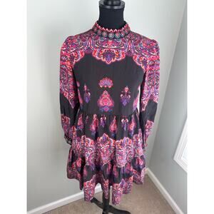NWOT Anthropologie Tiered Mixed Print Boho Beaded Dress- size 2